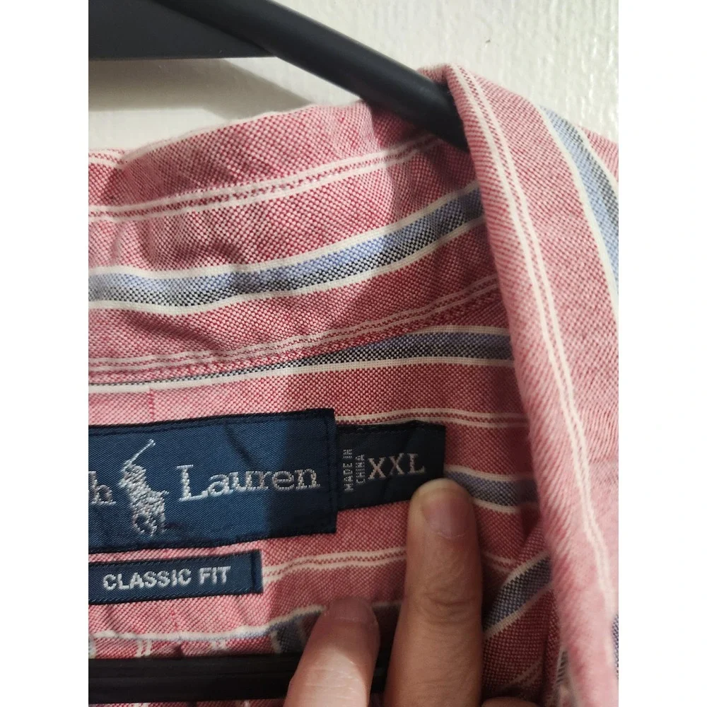 Polo Ralph Lauren Mens XXL Classic Fit Striped Button Down Shirt Red Blue White